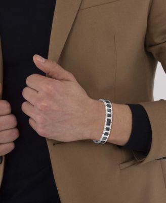 Men's Metropole Silver-Tone Stainless Steel Black IP Bracelet