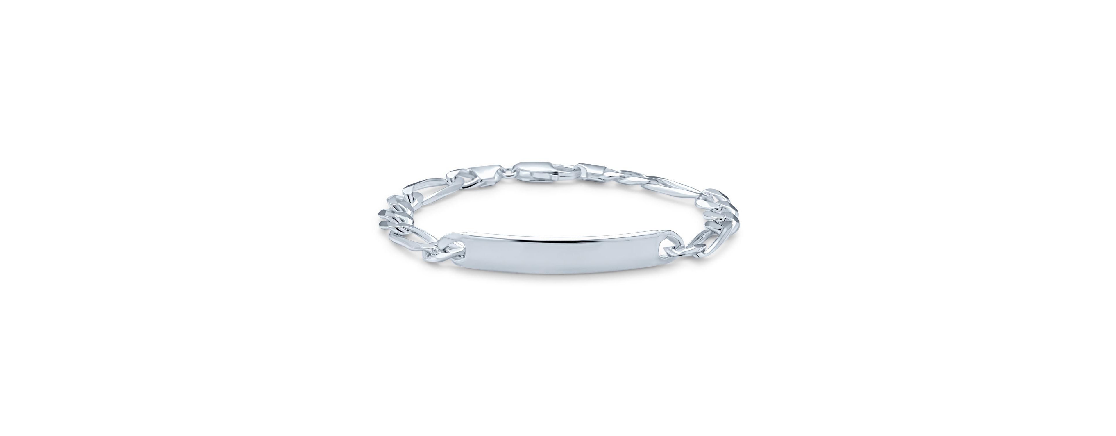 Bling Jewelry Id Identification Bracelet 6.5 Mm Figaro Chain Link .925 Sterling Silver Made In Italy
