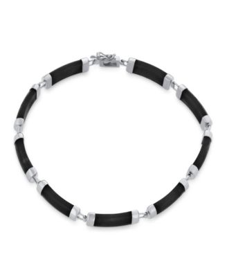Natural Black Onyx Contoured Bar Link Strand Bracelet .925 Sterling Silver 7.5 Inch