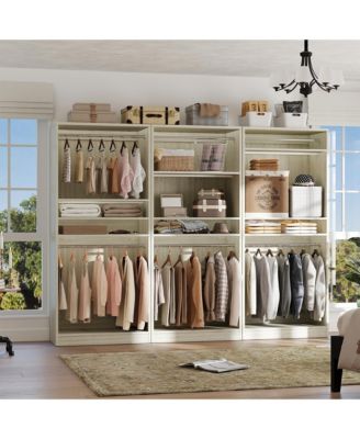 36" Wooden Closet Organizer with Adjustable Shelves, Freestanding Wardrobe with Hanging Rails