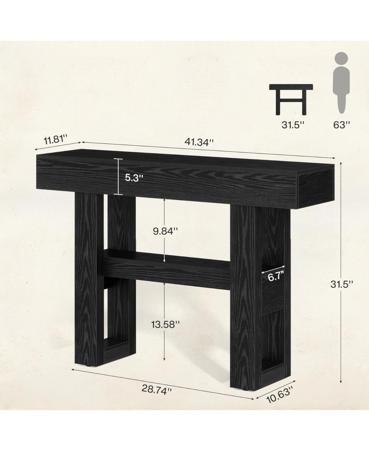 Tribesigns 41.34-Inch Farmhouse Console Table, 2-Tier Narrow Sofa Table Behind The Couch