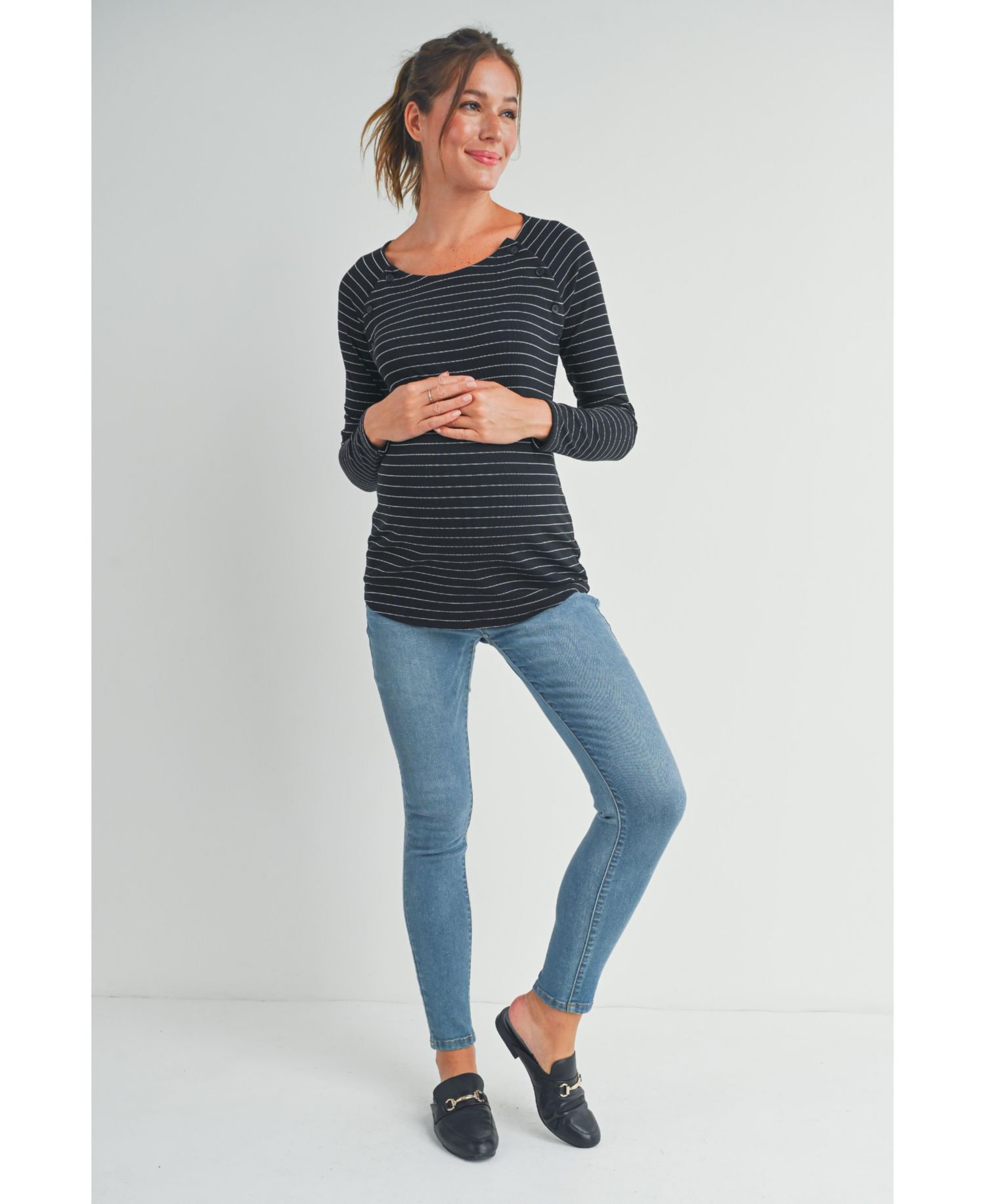 Maternity Long Sleeve Striped Nursing Top