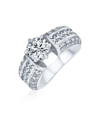 Art Deco Style 2CT CZ Solitaire Promise Wide 3 Row Pave Band Sterling Silver