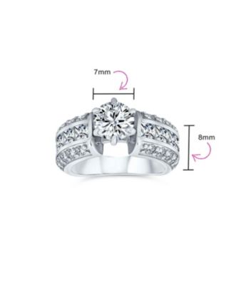 Art Deco Style 2CT CZ Solitaire Promise Wide 3 Row Pave Band Sterling Silver