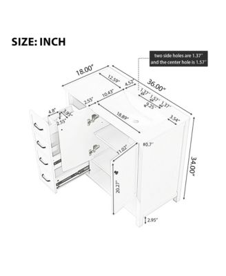 Solid Wood 36 in. Bathroom Vanity Cabinet with Sink Top, Two Doors and Two Drawers, Open shelf