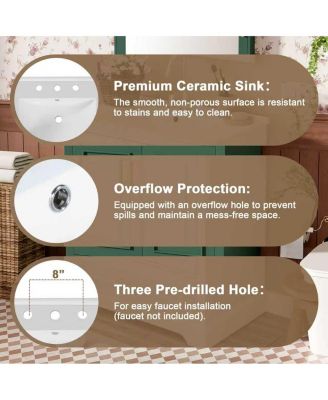 Freestanding 30 in. Bathroom Vanity with Sink, MDF and Solid Wood Frame, 1 Divider Drawer and 2 Soft-close Doors (Double Shelf on Door)