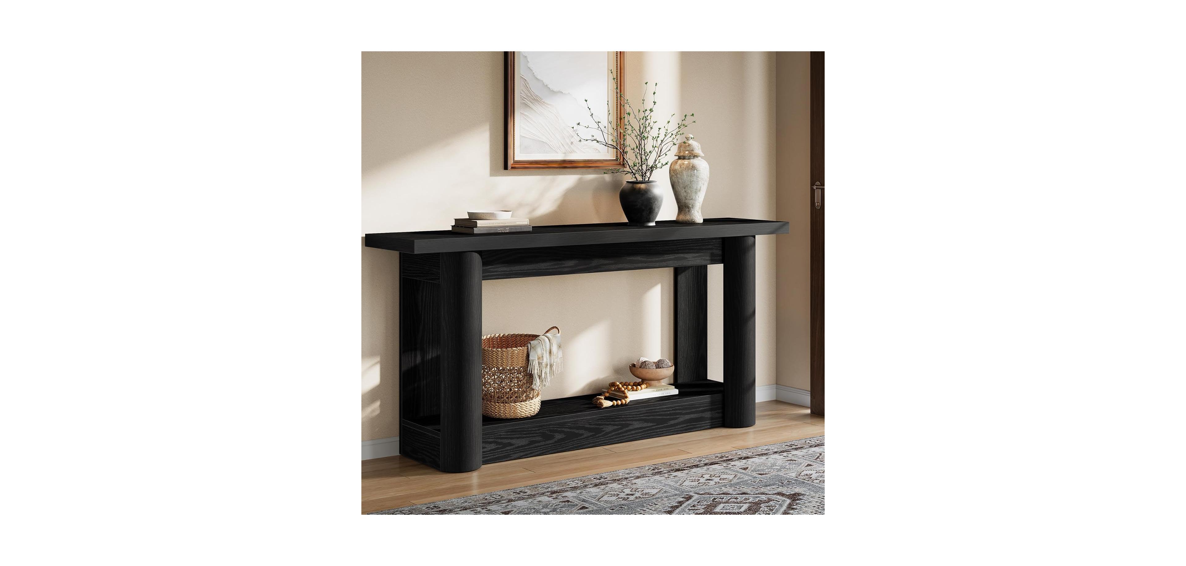 Tribesigns 63-Inch Farmhouse Console Table, Narrow Long Sofa Table Behind Couch, 2-Tier Storage Entryway Furniture