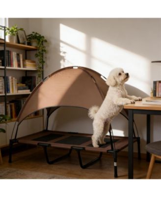 Elevated Portable Dog Cot with Pad and legs in Coffee