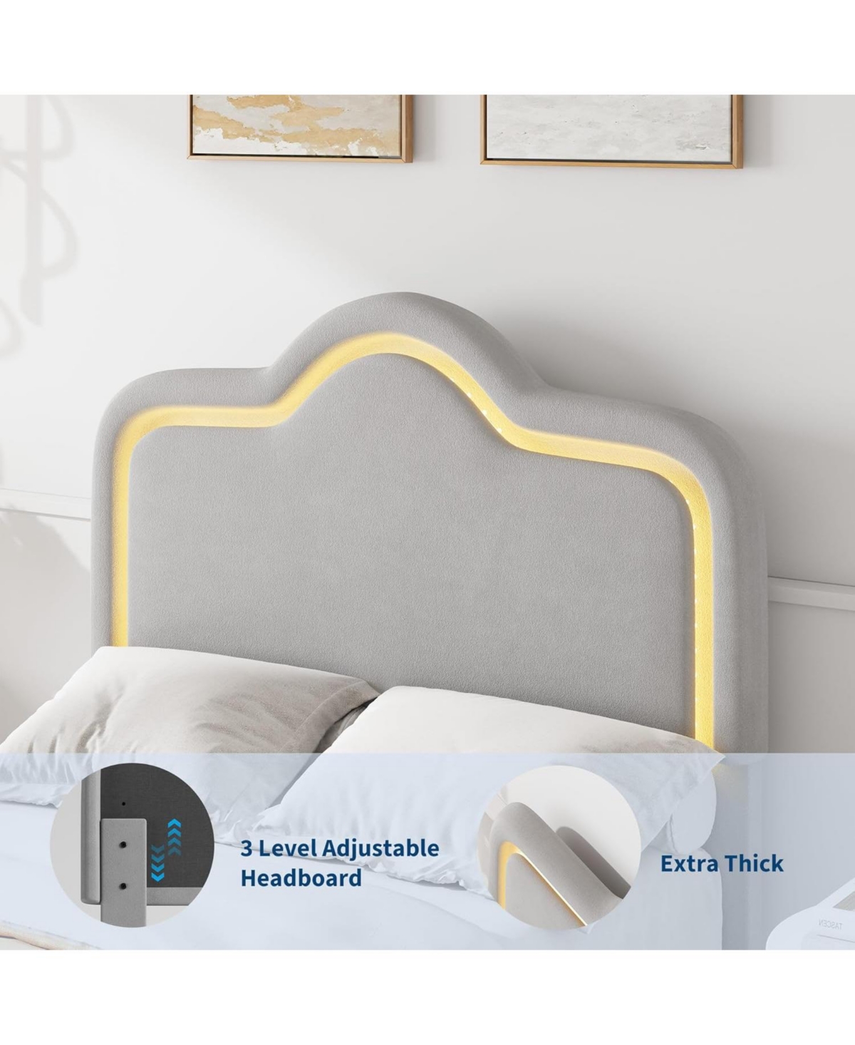 Gaomon Velvet Led Bed Frame with Adjustable Headboard, Princess Platform Bedframe for Kids/Girls