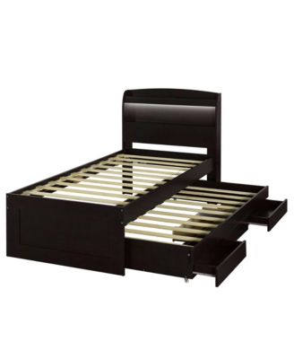 Twin XL Size Platform Bed with Storage LED Headboard, Charging Station, Twin Size Trundle and 2 Drawers