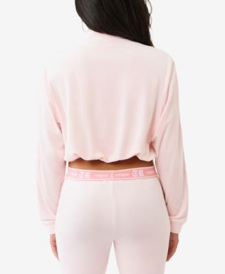 Women's Cropped Velour Track Zip Up Top