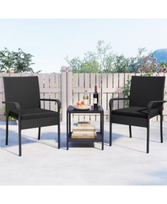 3PCS Patio Set with Cushions and Glass Table for Outdoor Use