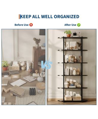 6 Tier Industrial Bookshelf, 71 Inch Tall Narrow Bookcase with Iron Frames, Compact Open Display Shelving Unit