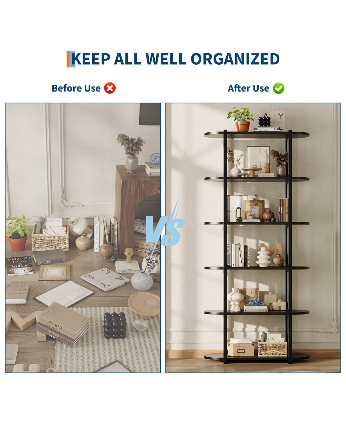 gaomon 6 Tier Industrial Bookshelf, 71 Inch Tall Narrow Bookcase with Iron Frames, Compact Open Display Shelving Unit