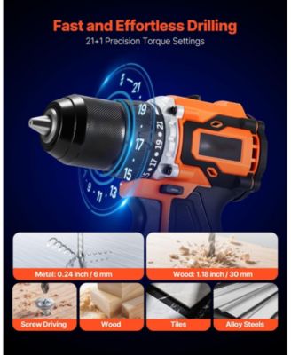 Cordless Drill Driver Kit, 1/2" Metal Chuck, Brushless Motor, Dual-Speed Variable, Battery & Charger, Tool Box Included