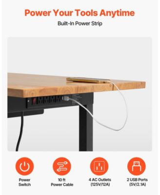 Adjustable Workbench, 60"x24" Oak Top, 2000 lb Capacity, Drawer & Power Outlets.