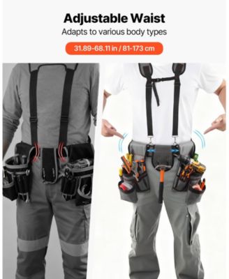 Tool Belt with Suspenders, 22 Pockets Heavy-Duty Tool Pouch, Adjustable Waist 32–68 in, Work Apron Organizer