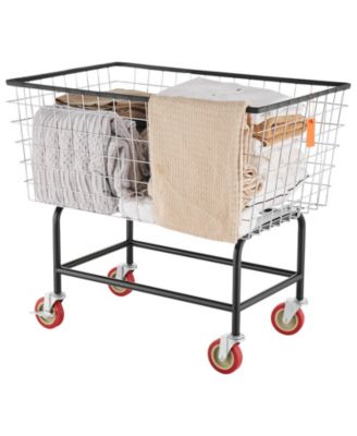 Wire Laundry Cart, 4.5 Bushel Basket with Wheels, 35" x 15.7" x 22", Steel Frame, Chrome Finish, 5" Casters