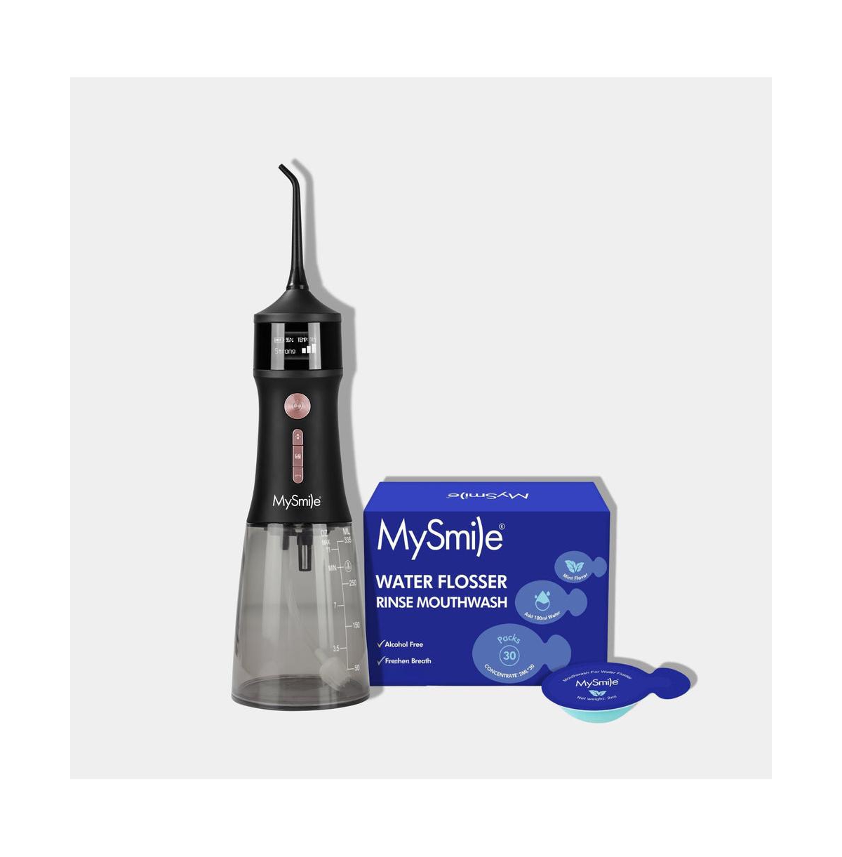 MySmile LP221 Cordless Uvc Sterilizable Water Flosser with 30 Concentrate Mouthwash Pods Bundle