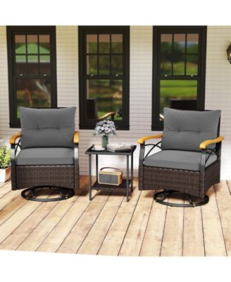 3-Piece Outdoor Swivel Chair Set with Glass Side Table
