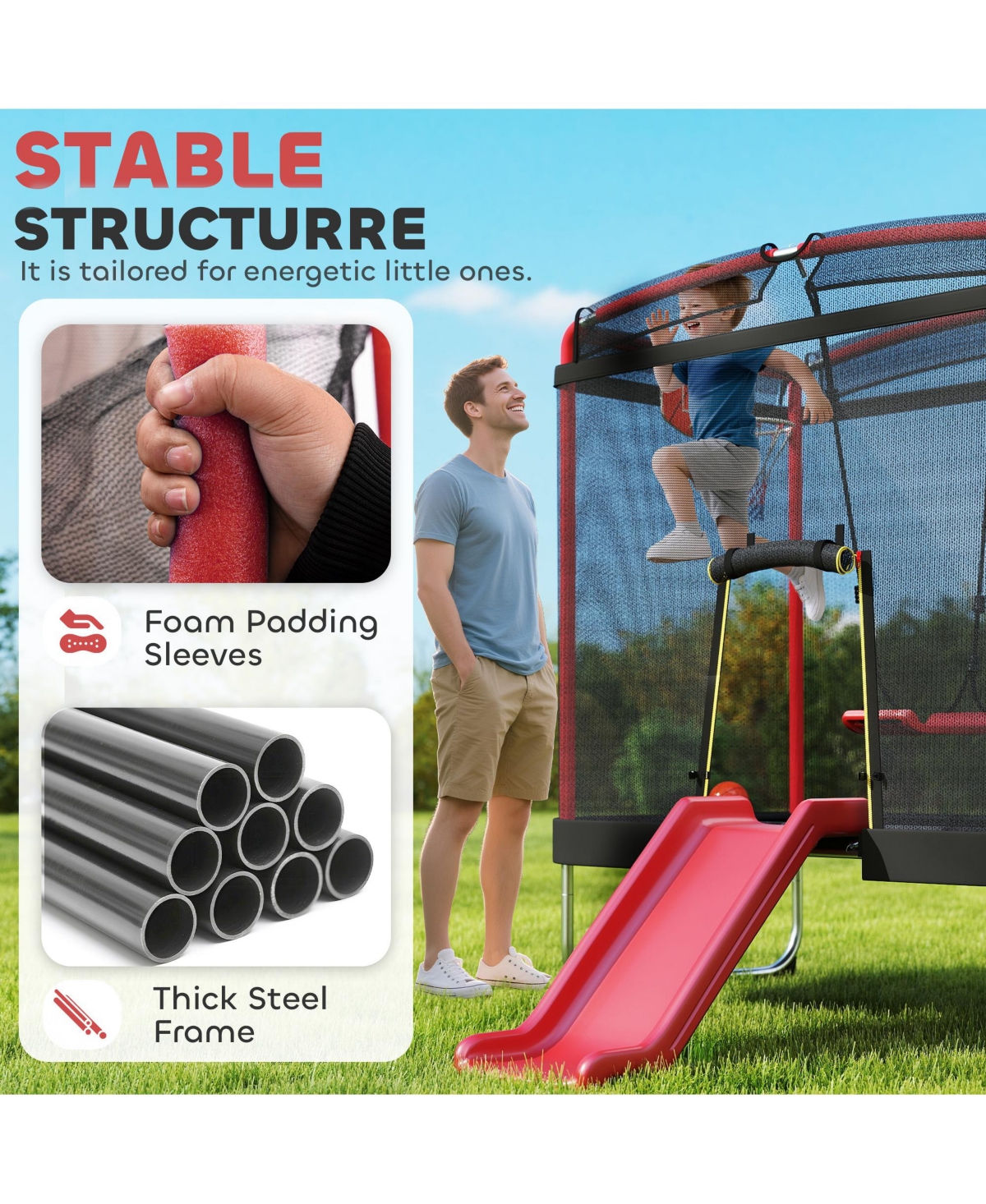 Qaba 4 x 6FT Trampoline for Kids Indoor & Outdoor with Slide,