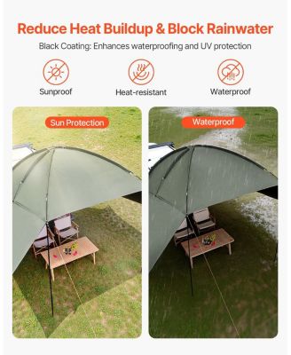 Vehicle Awning, 10' x 7' Shade Coverage Car Side Awning, PU2000mm UV50+ with Extended Side Canopies and Portable Storage Bag