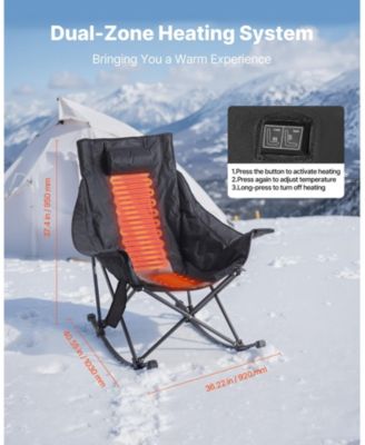 Heated Camping Chair, 3 Heating Settings, Padded Folding Rocker with Pocket and Cupholder, Supports 225 lbs, Portable Outdoor Chair