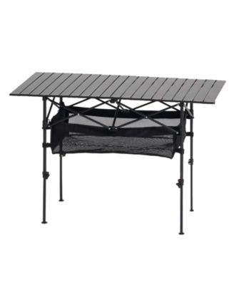 Roll-Up Folding Camping Table, Adjustable Height Aluminum, Storage Bag & Carry Bag, Black