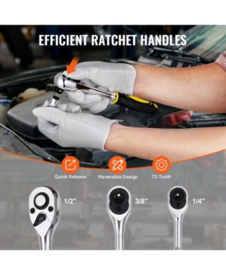 121-Piece Mechanics Tool Set, 1/4" 3/8" 1/2" Drive SAE & Metric Sockets, Bits, Wrenches, Ratchet, Plastic Case