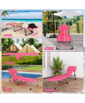Outdoor Beach Lounge Chair Folding Chaise Lounge with Pillow