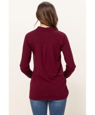 Maternity Button Up Collared Long Sleeve Top