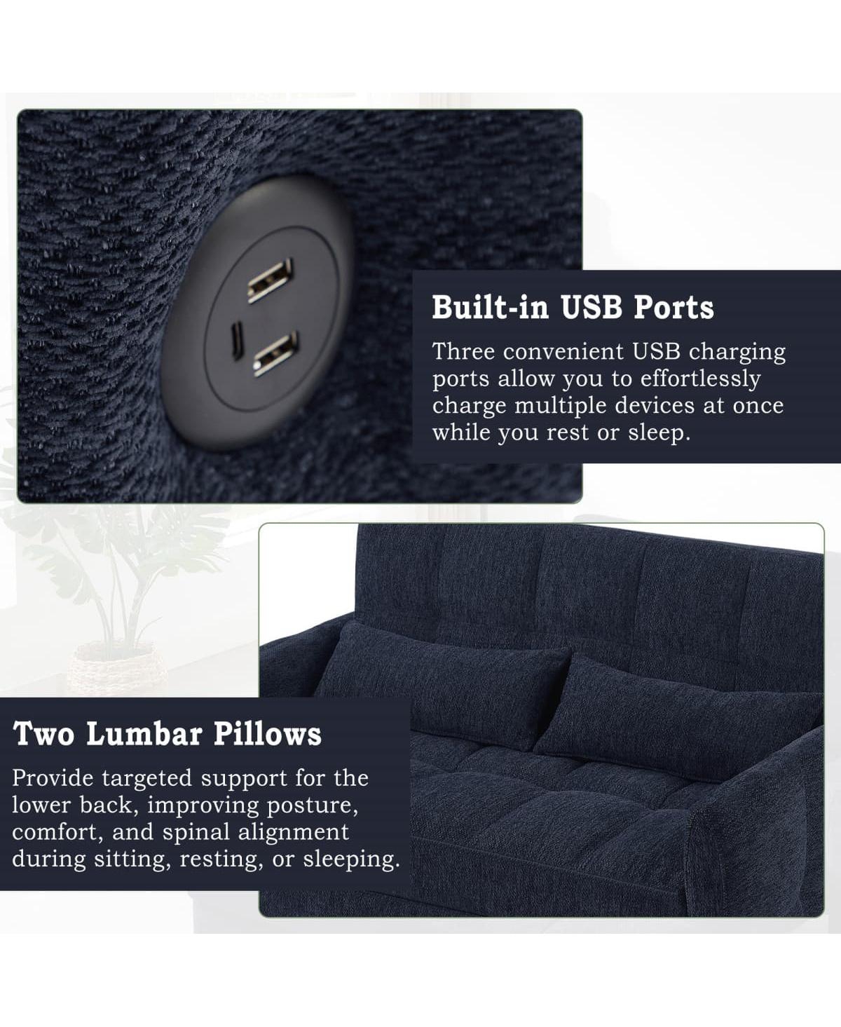 Maison Boucle 52.8'' Usb Convertible Sleeper Sofa Bed with Adjustable Backrest