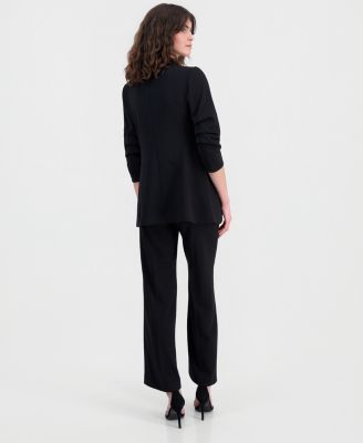 Women's Open-Front Ruched-Sleeve Jacket & High-Rise Wide-Leg Pants