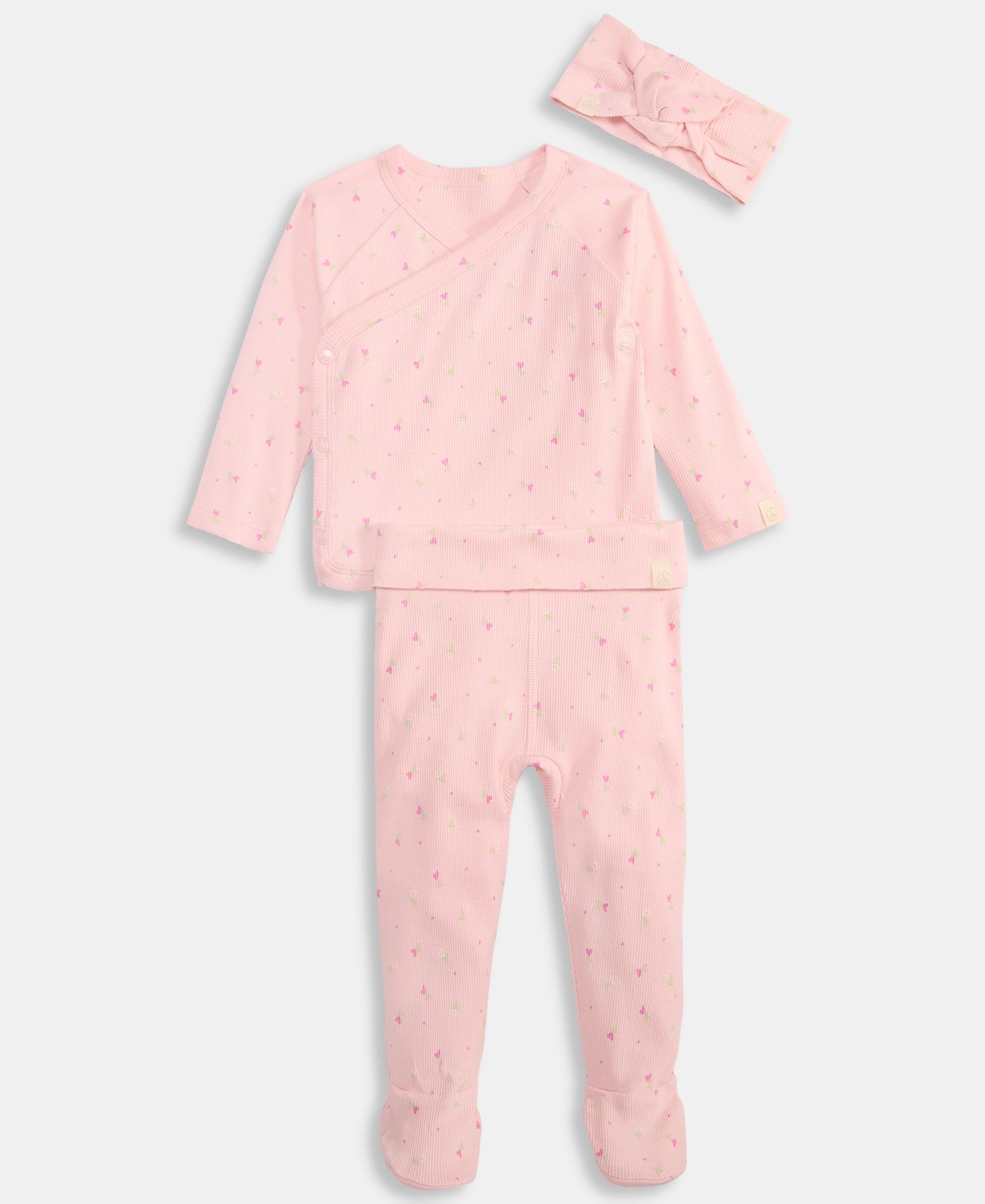 Комплект First Impressions Cotton Ribbed Take Me Home Headband, Top and Pants, 3-Piece Set для девочек-малышей, цвет: Розовый — фото 1