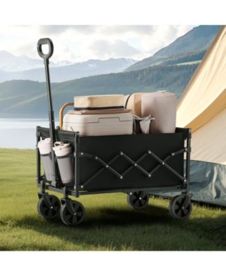 Collapsible Folding Wagon Cart, 120L Capacity, 225 lb Load, All-Terrain Wheels, Adjustable Handle, Outdoor Utility Cart, Black