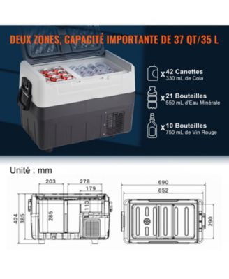 37QT/35L Dual Zone Car Refrigerator Freezer, -4&deg;F to 50&deg;F, 12/24V DC & 100-240V AC, Portable Compressor Cooler