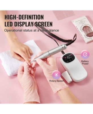 Rechargeable Nail Drill, 35,000RPM Cordless Nail E-File with LCD Display, 6 Bits & 50 Sanding Bands, Manicure Pedicure Tool