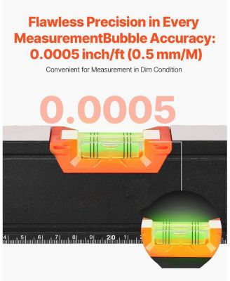 4-Piece Magnetic Box Level Set, 48/24/16/10", Light-Up Bubble Vials, 45/90/180° Ruler, SAE/Metric Scale, Aluminum Alloy