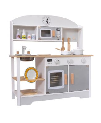 Wooden Kids Play Kitchen Set with Microwave, Sink & Storage, Gift for Boys and Girls