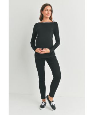 Maternity Fitted Boat Neck Long Sleeve Top