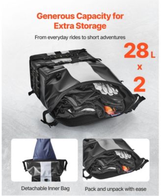 56L Motorcycle Saddlebag Set (28L x2), Waterproof Fabric Side Saddle Bags with Detachable Inner Bag, Black