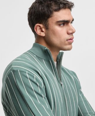 Men's Relaxed-Fit Long-Sleeve Stripe Quarter-Zipper Sweater