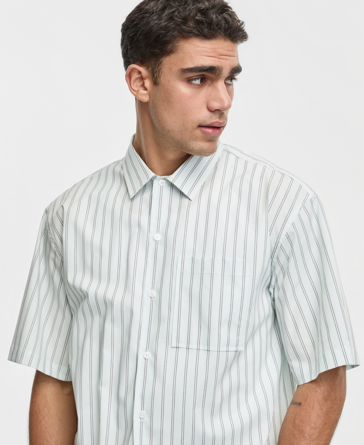 Mode of One Men's Boxy-Fit Striped Short-Sleeve Shirt, Macy's Exclusive