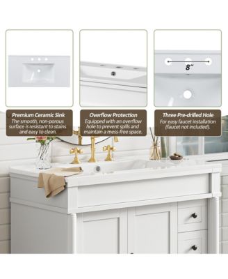 36" Bathroom Vanity with Ceramic Sink, Soft-Close Doors & Adjustable Shelves.