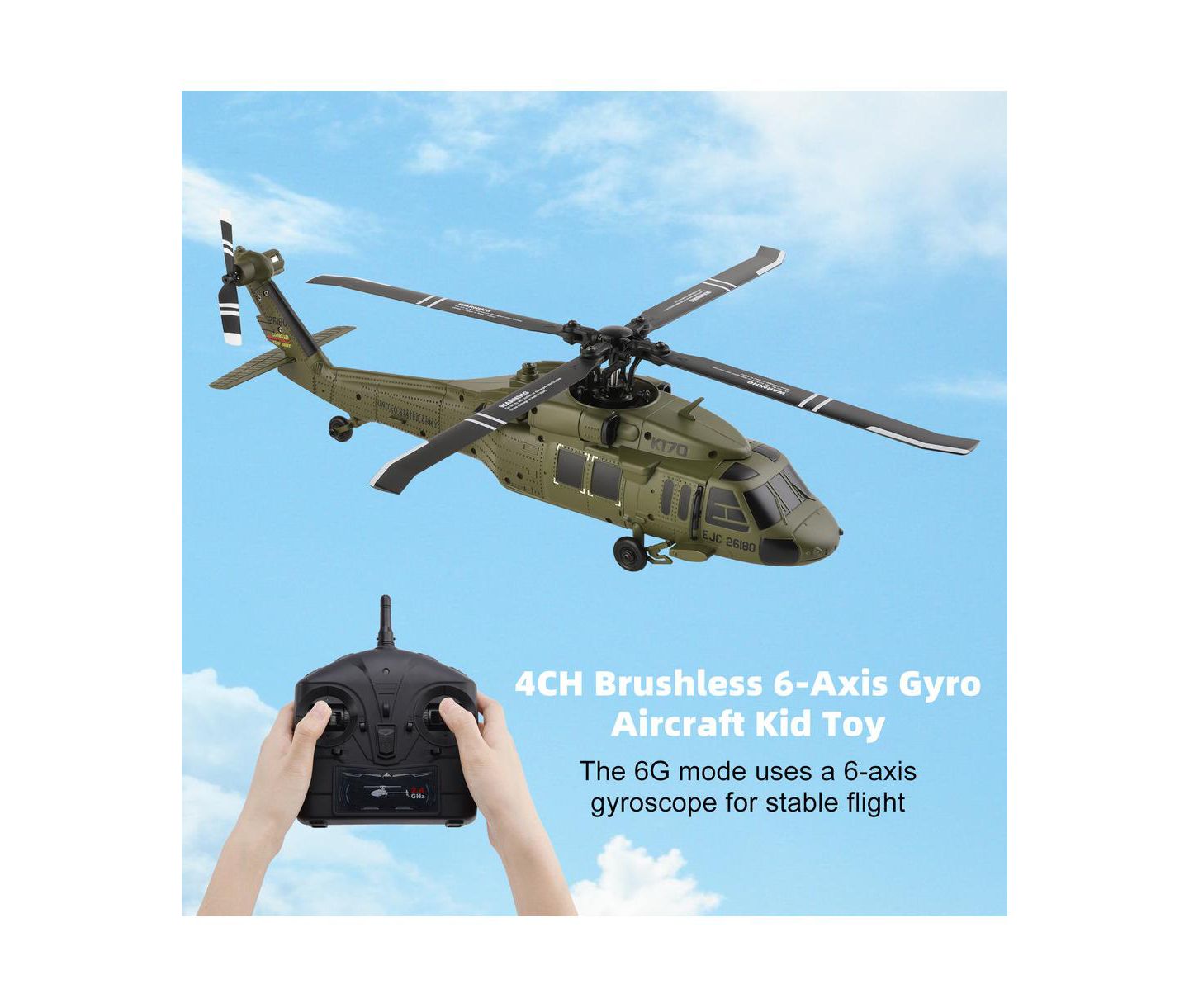Детская игрушка Bruce & Shark UH-60L Black Hawk 4-Channel Brushless Motor 6-Axis Auto Hover RC Helicopter, цвет: Зелёный — фото 2