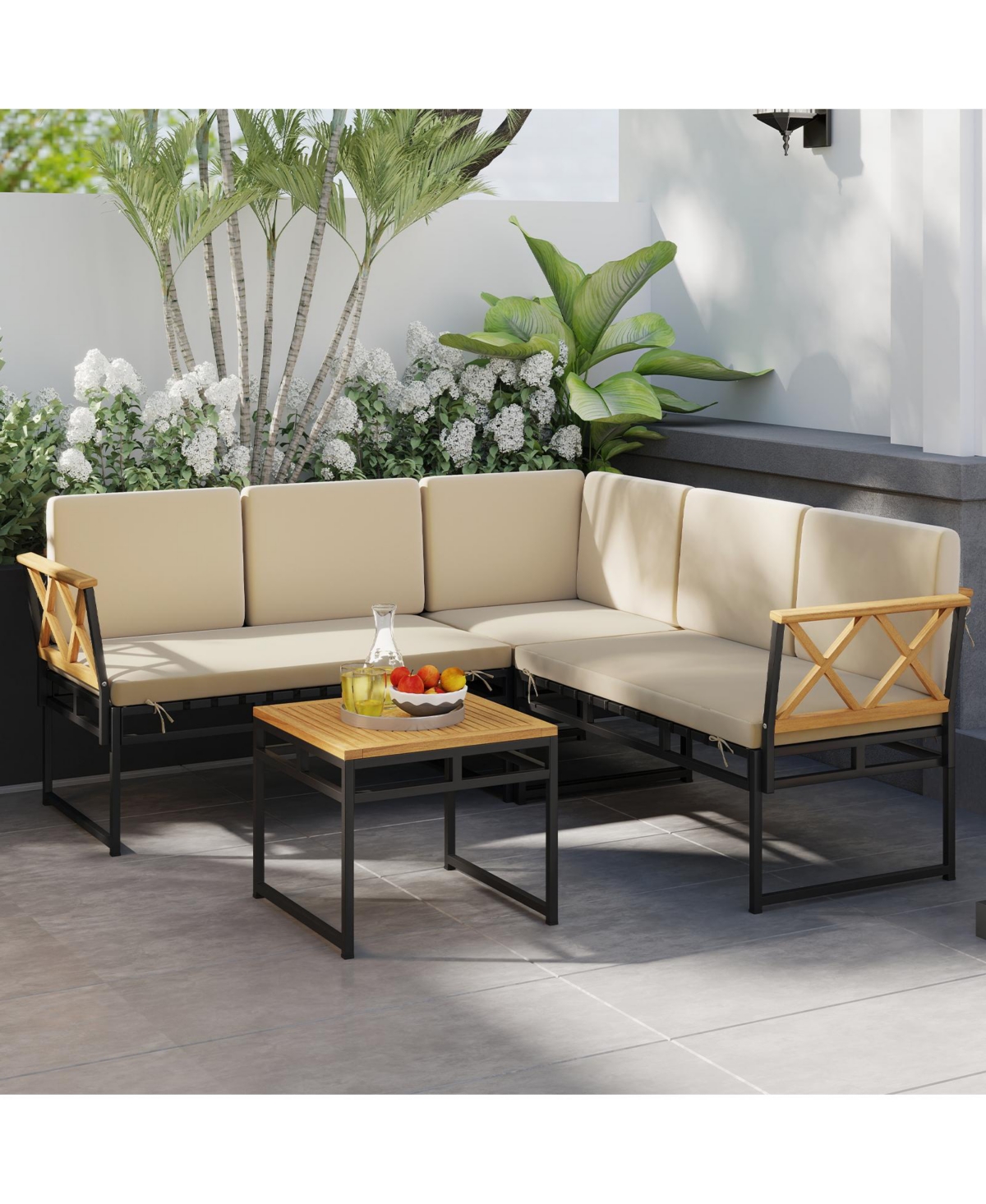 Slickblue Outdoor 4-Piece L-Shaped Sofa Set with Cushions and Table