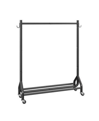 Rolling Clothes Rack with Hanging Rod & Side Hooks, 198 lb Capacity, Heavy-Duty Carbon Steel Garment Rack with Wheels