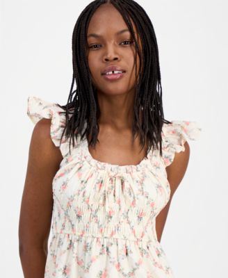 Juniors' Printed Cotton Tiered Midi Dress