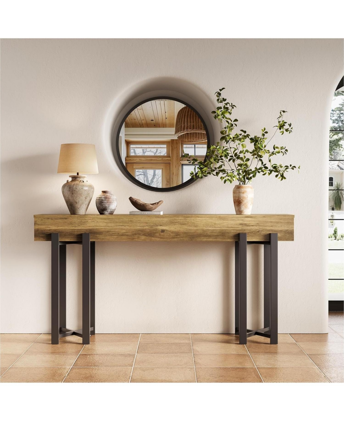 Tribesigns 63-Inch Console Table for Entryway, Industrial Behind Couch with Black Metal Frame, Minimalist Sofa Living Room