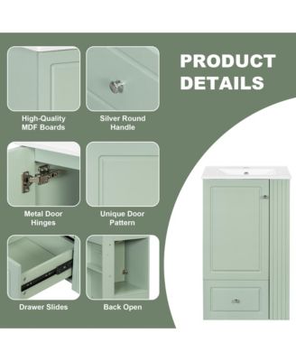 20-Inch MDF Freestanding Bathroom Vanity with Ceramic Sink, Soft-Close Drawer, Open Shelves, Single Faucet Hole